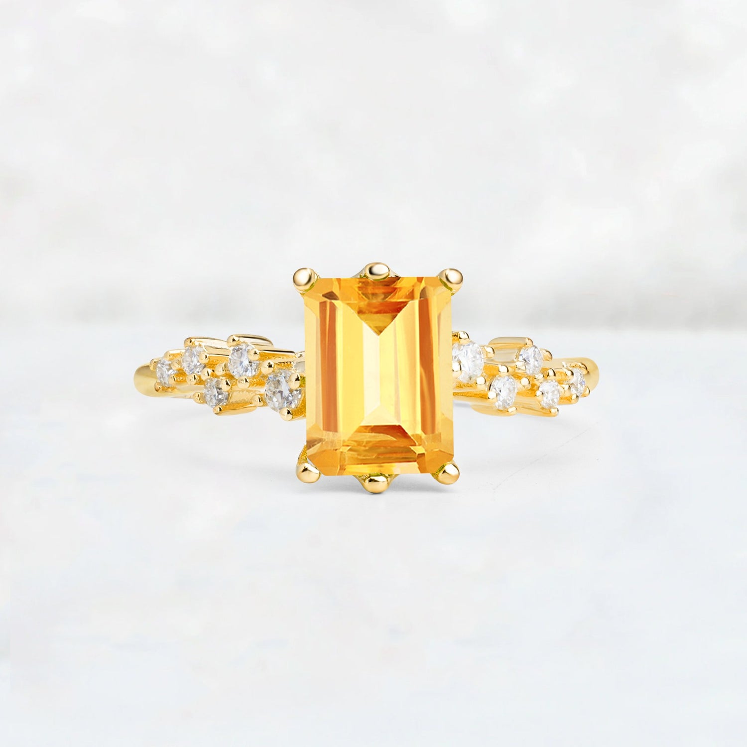 Princess Cut Citrine Side Stone Engagement Ring - Additional view