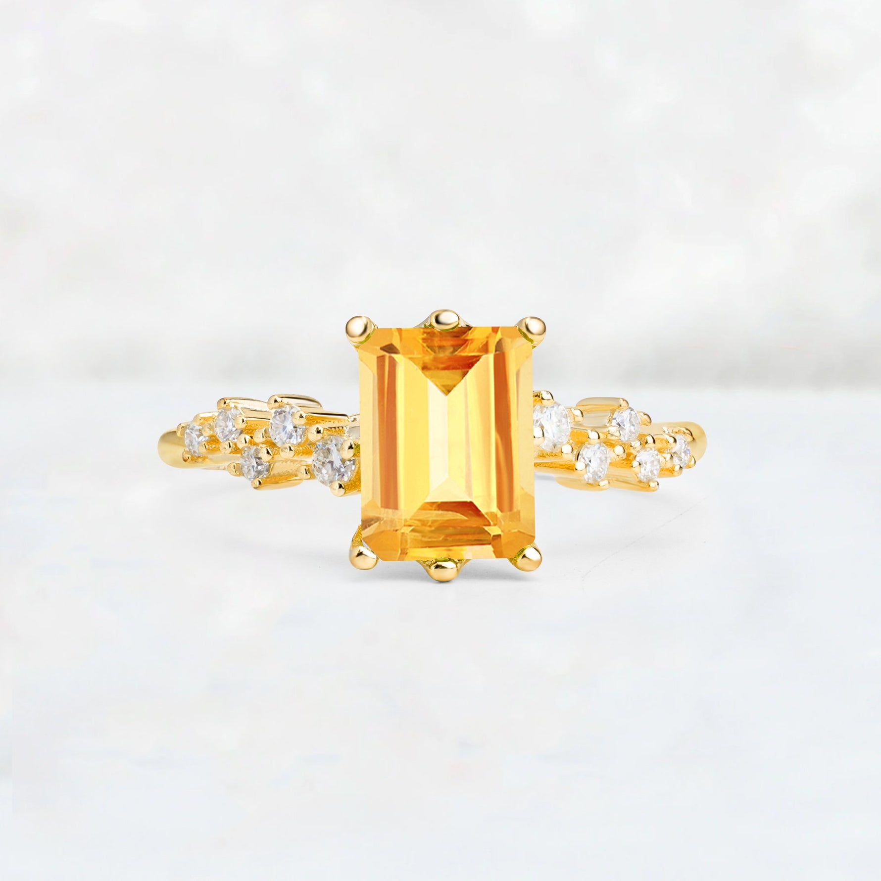 Princess Cut Citrine Side Stone Engagement Ring - Additional view
