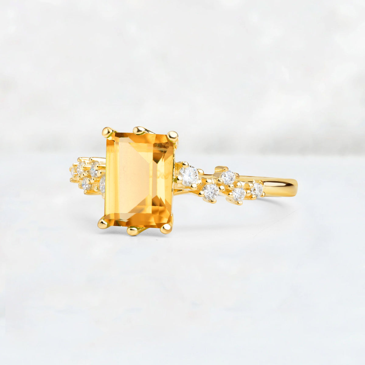 Princess Cut Citrine Side Stone Engagement Ring - Additional view