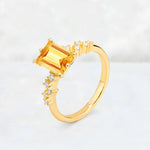 Princess Cut Citrine Side Stone Engagement Ring - Additional view