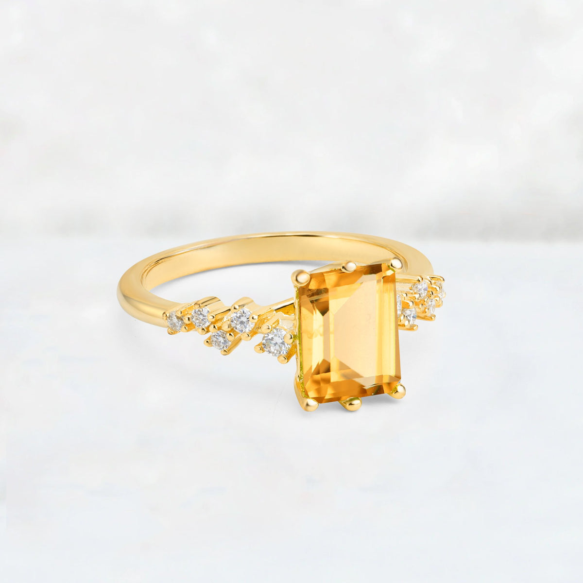 Princess Cut Citrine Side Stone Engagement Ring - Additional view