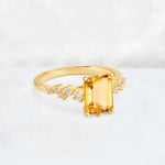Princess Cut Citrine Side Stone Engagement Ring - Additional view