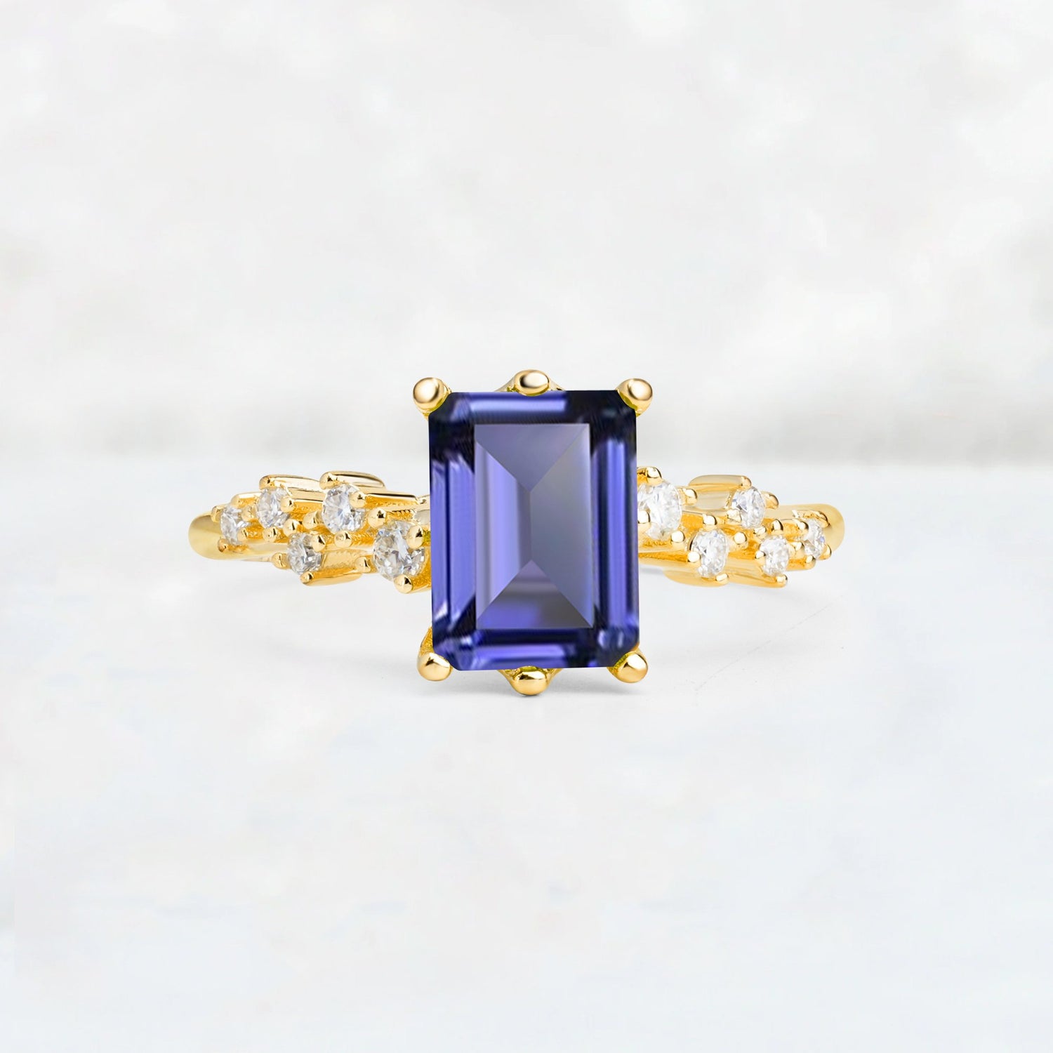 Princess Cut Tanzanite Side Stone Engagement Ring - Additional view