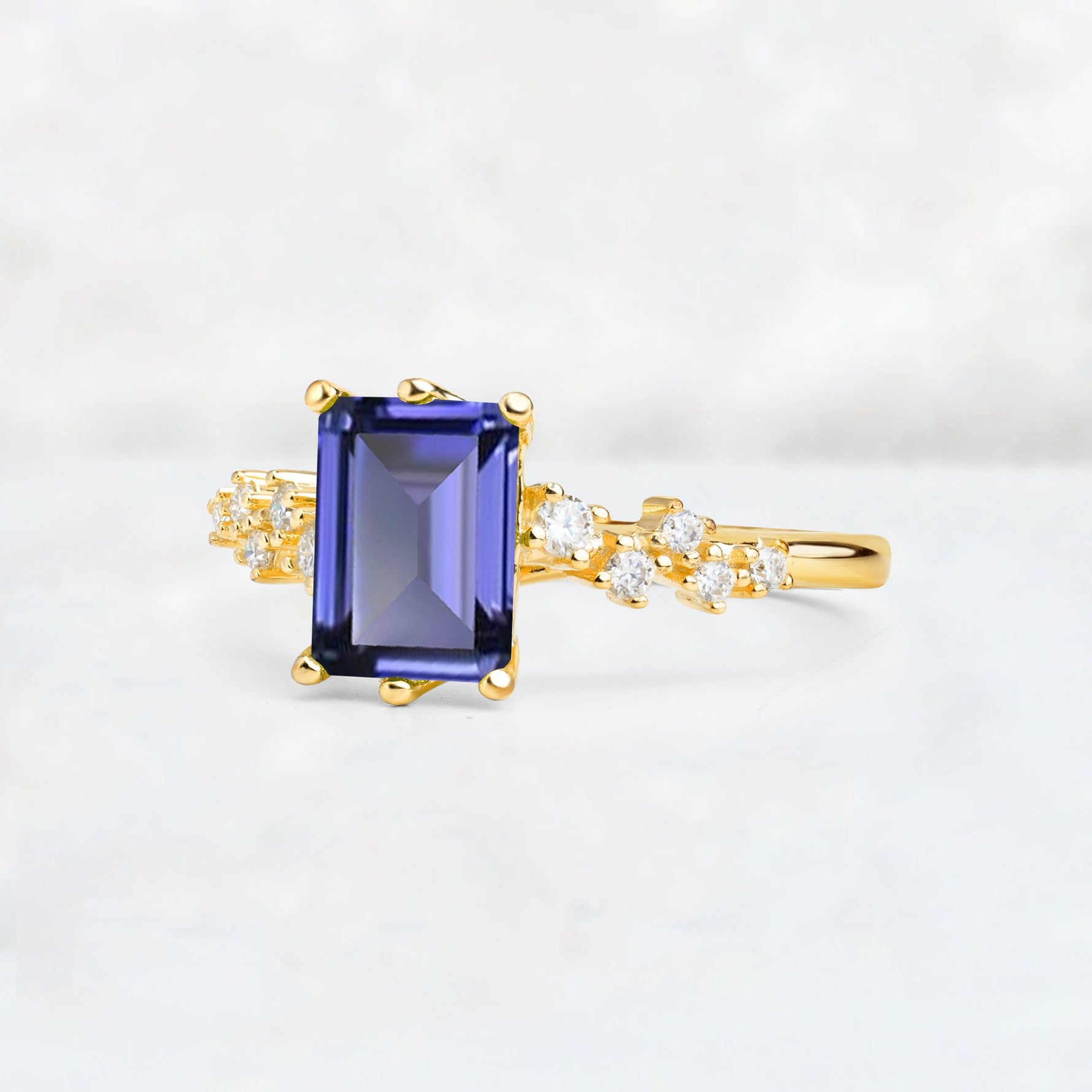 Princess Cut Tanzanite Side Stone Engagement Ring - Additional view