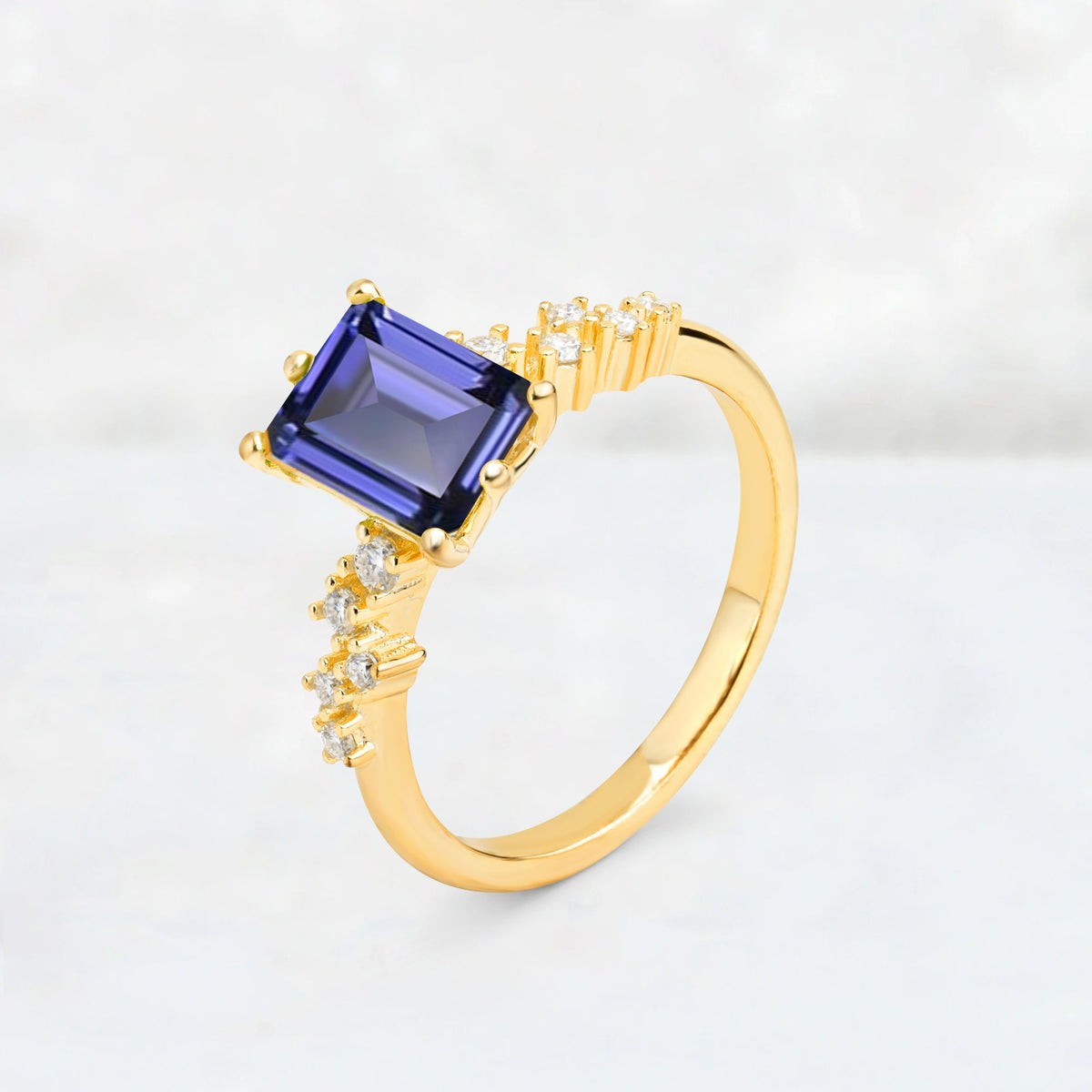 Princess Cut Tanzanite Side Stone Engagement Ring - Additional view