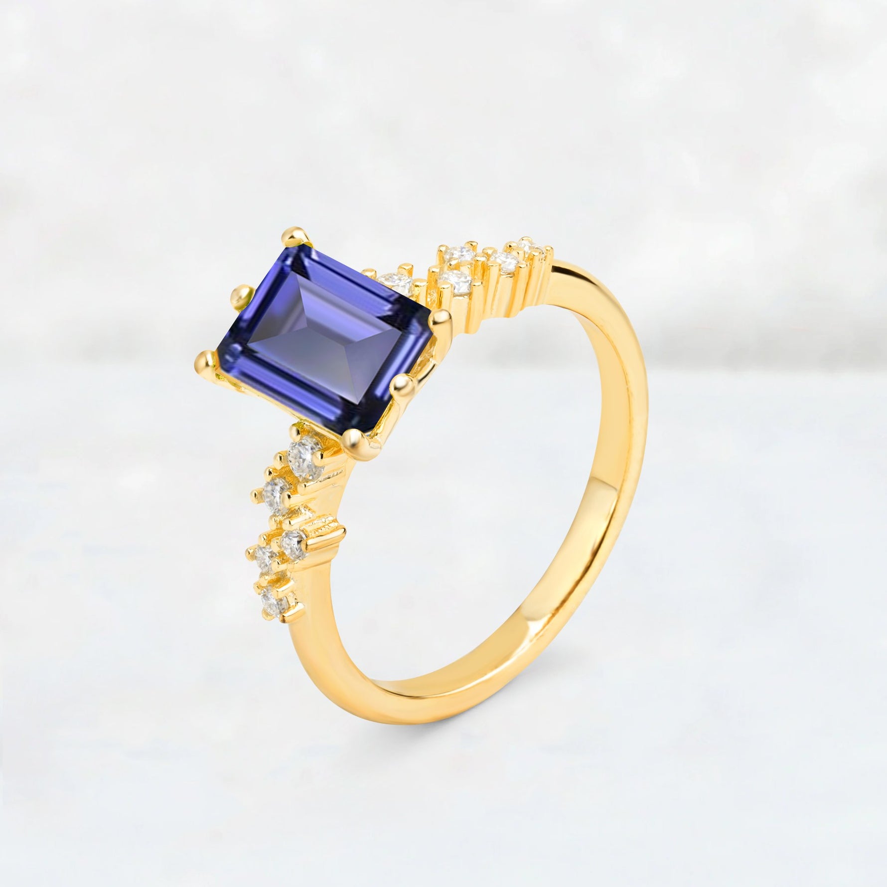 Princess Cut Tanzanite Side Stone Engagement Ring - Additional view