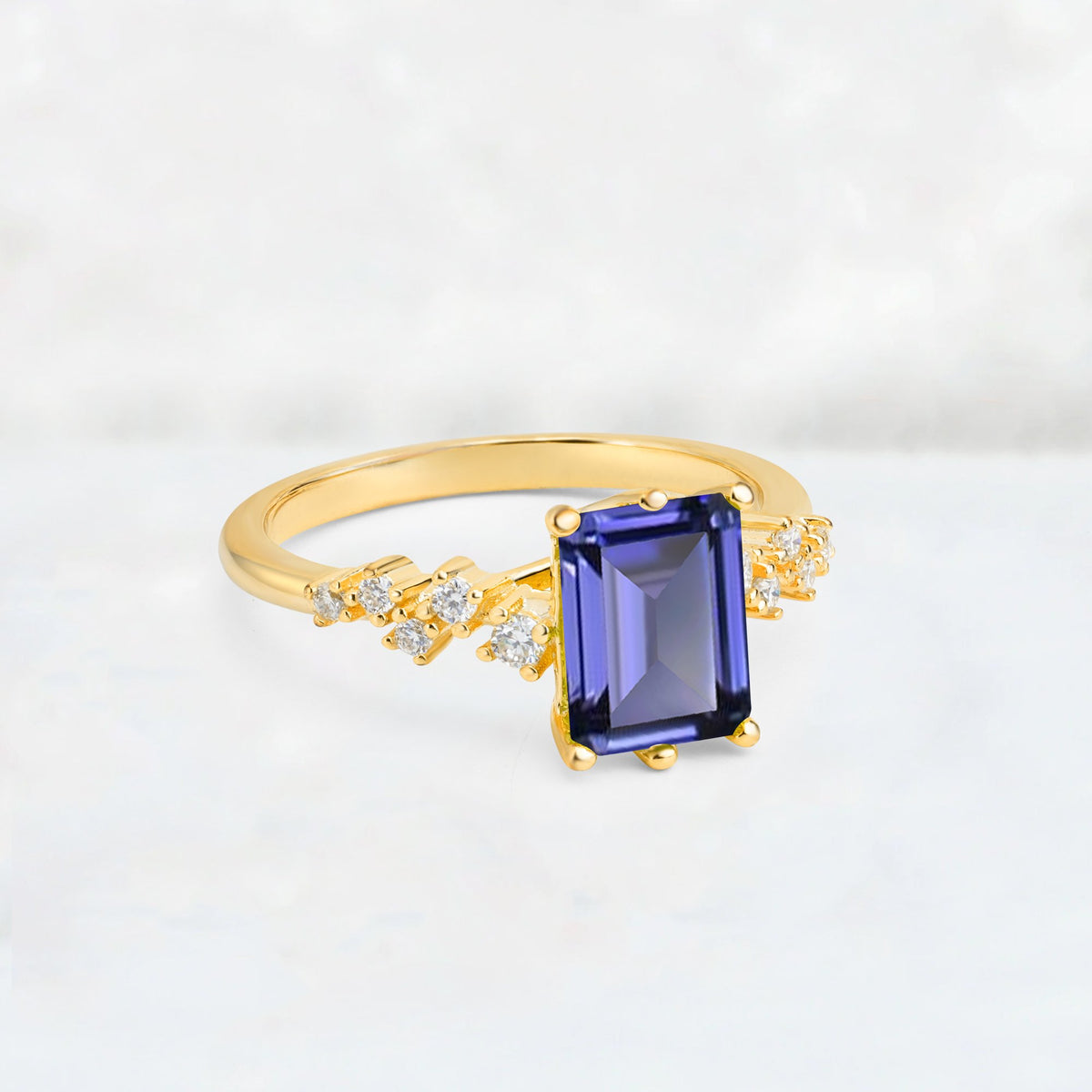 Princess Cut Tanzanite Side Stone Engagement Ring - Additional view