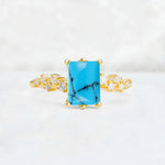 Princess Cut Turquoise Side Stone Engagement Ring - Additional view