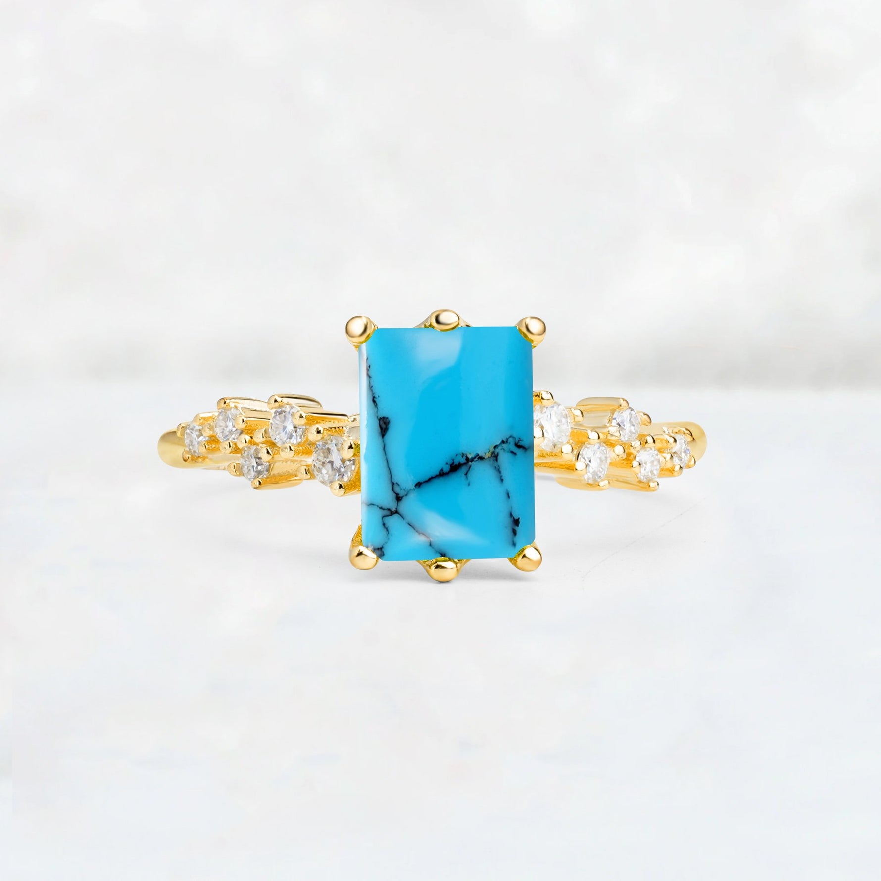 Princess Cut Turquoise Side Stone Engagement Ring - Additional view