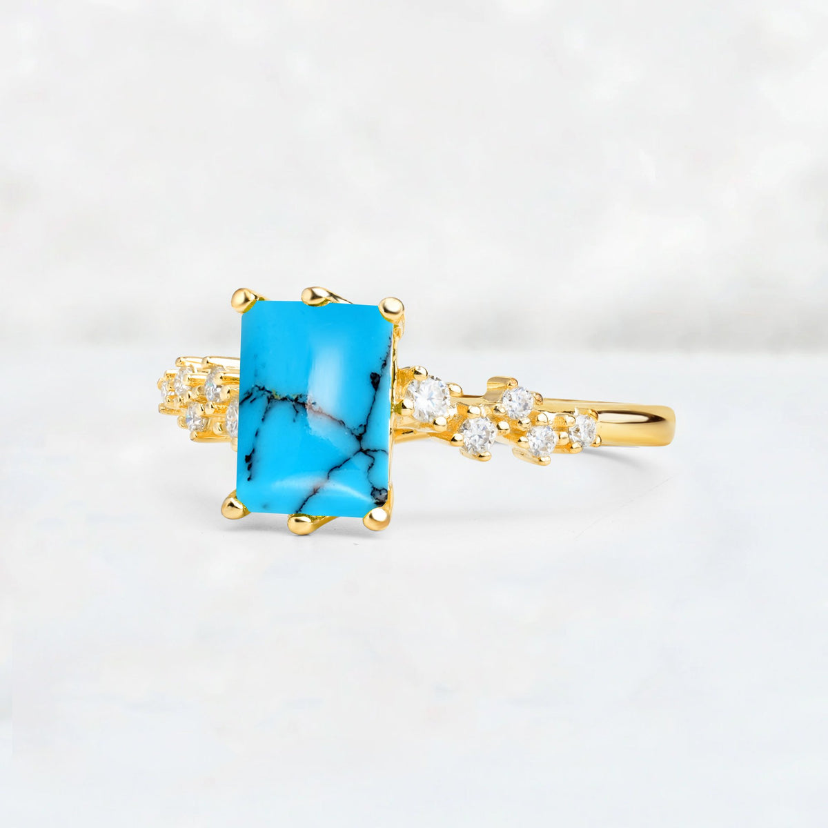 Princess Cut Turquoise Side Stone Engagement Ring - Additional view