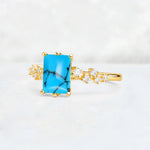 Princess Cut Turquoise Side Stone Engagement Ring - Additional view