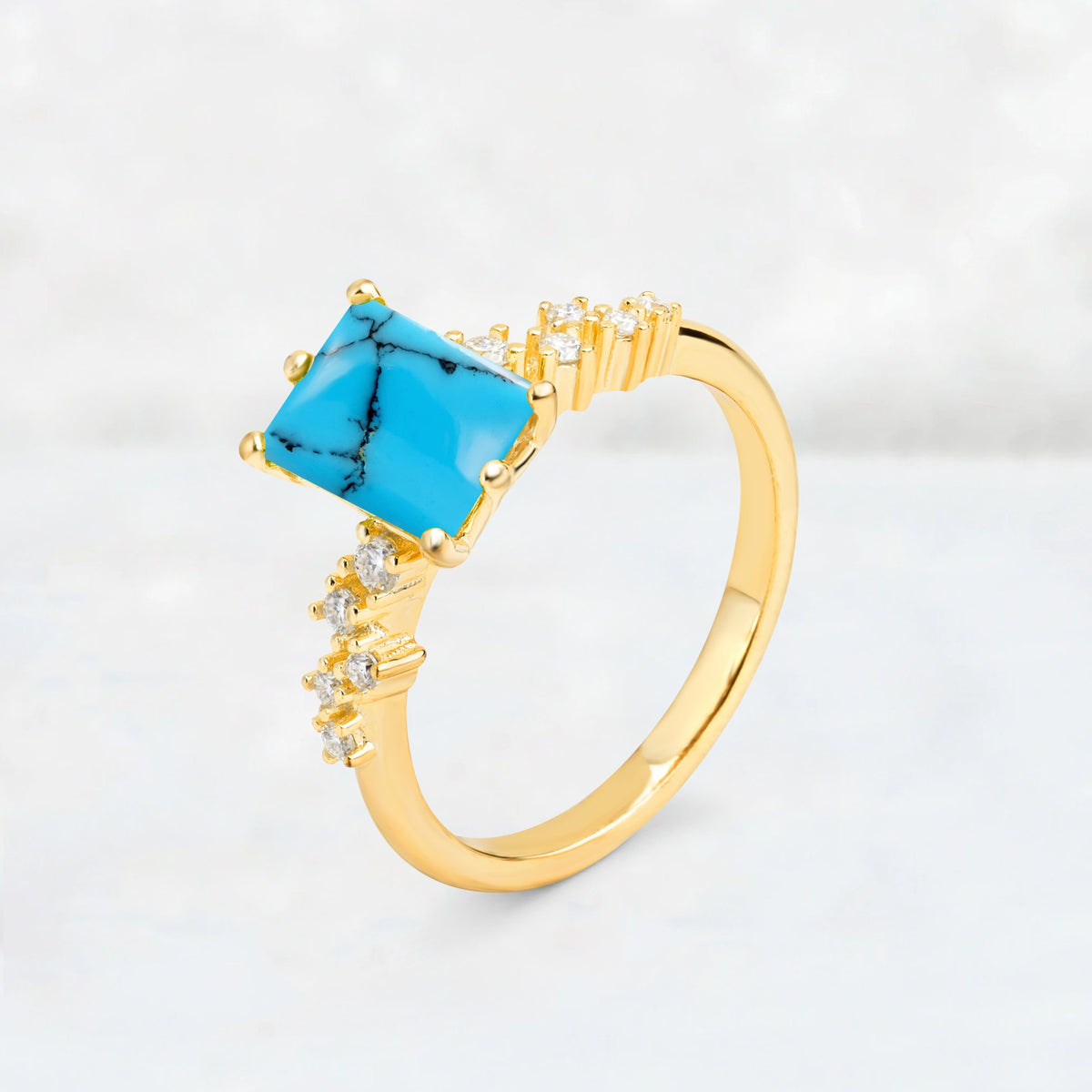 Princess Cut Turquoise Side Stone Engagement Ring - Additional view