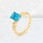 Princess Cut Turquoise Side Stone Engagement Ring - Additional view
