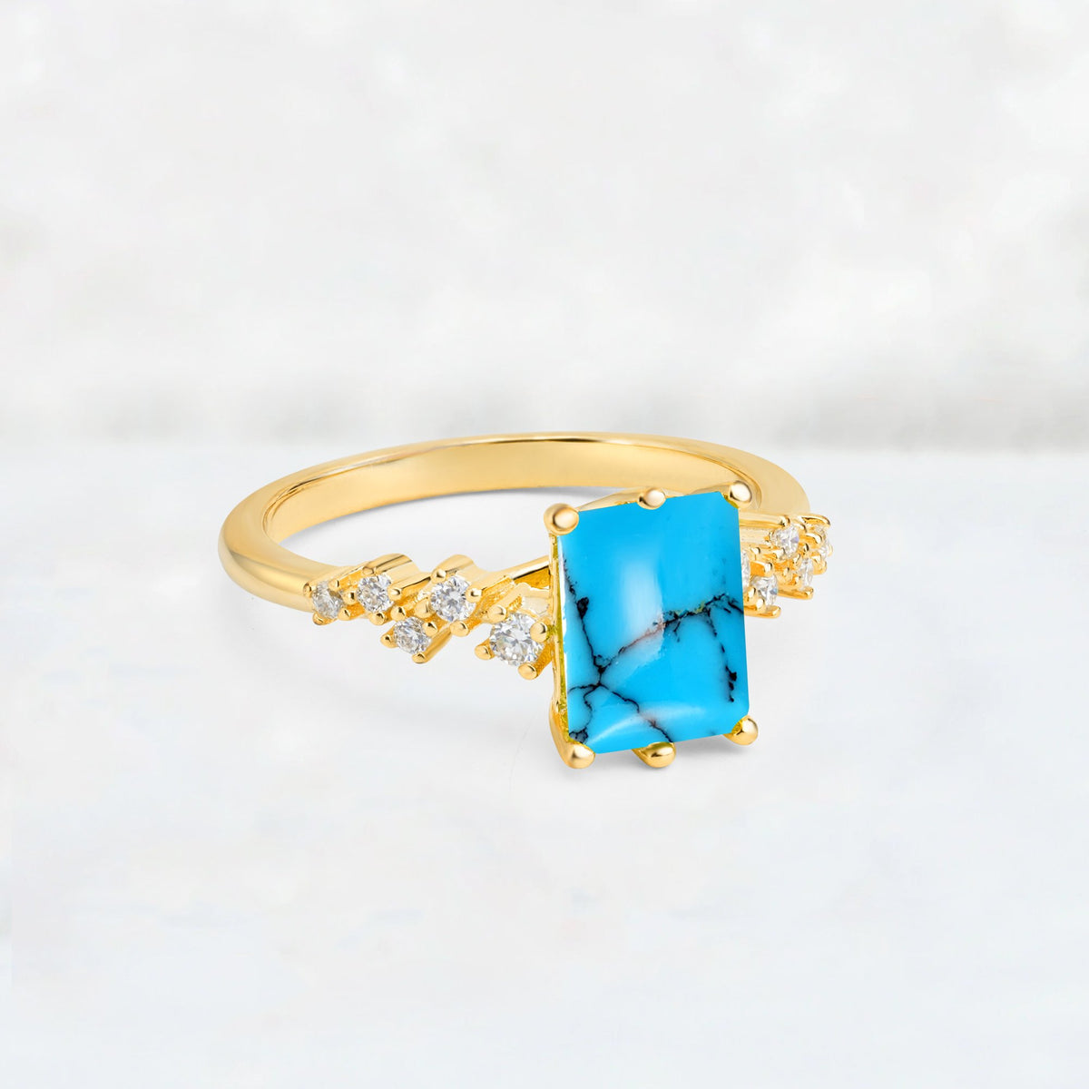Princess Cut Turquoise Side Stone Engagement Ring - Additional view