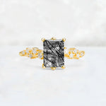 Princess Cut Black Rutilated Quartz Side Stone Engagement Ring - Additional view