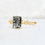 Princess Cut Black Rutilated Quartz Side Stone Engagement Ring - Additional view