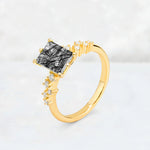 Princess Cut Black Rutilated Quartz Side Stone Engagement Ring - Additional view