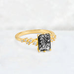 Princess Cut Black Rutilated Quartz Side Stone Engagement Ring - Additional view