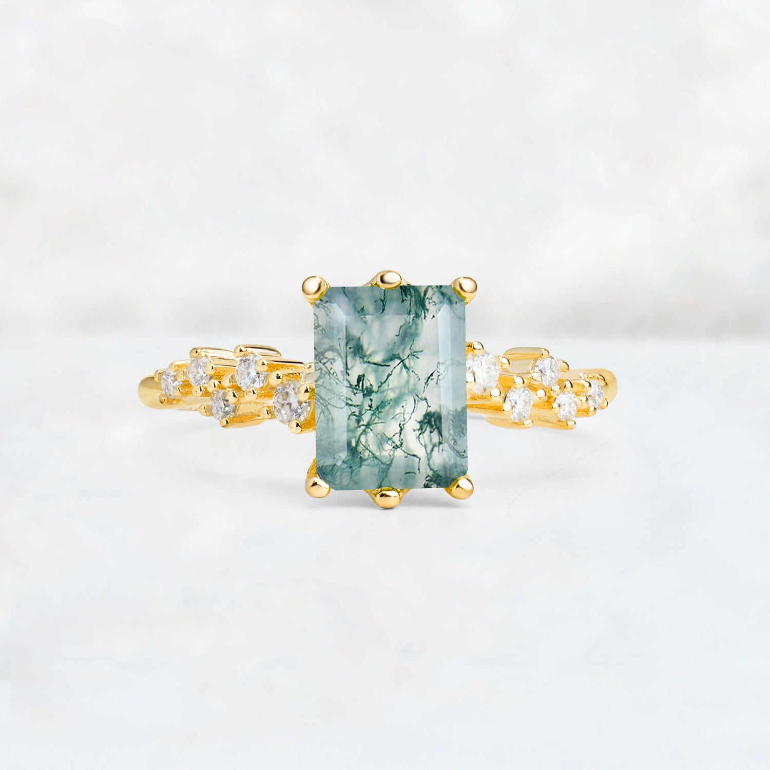 Princess Cut Moss Agate Side Stone Engagement Ring - Additional view