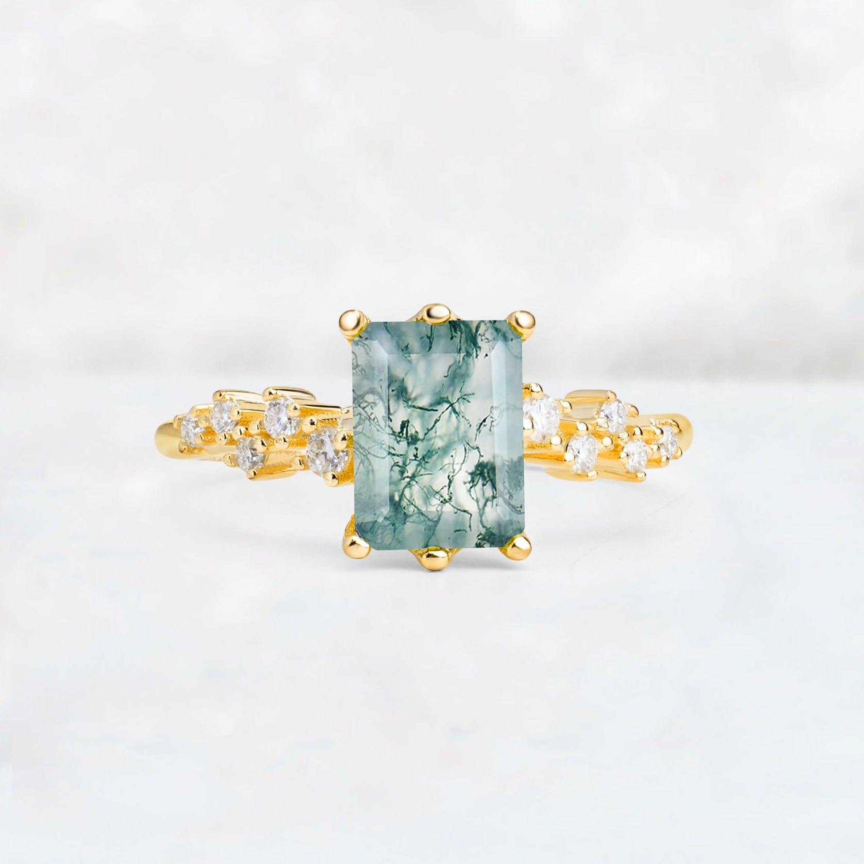 Princess Cut Moss Agate Side Stone Engagement Ring - Additional view