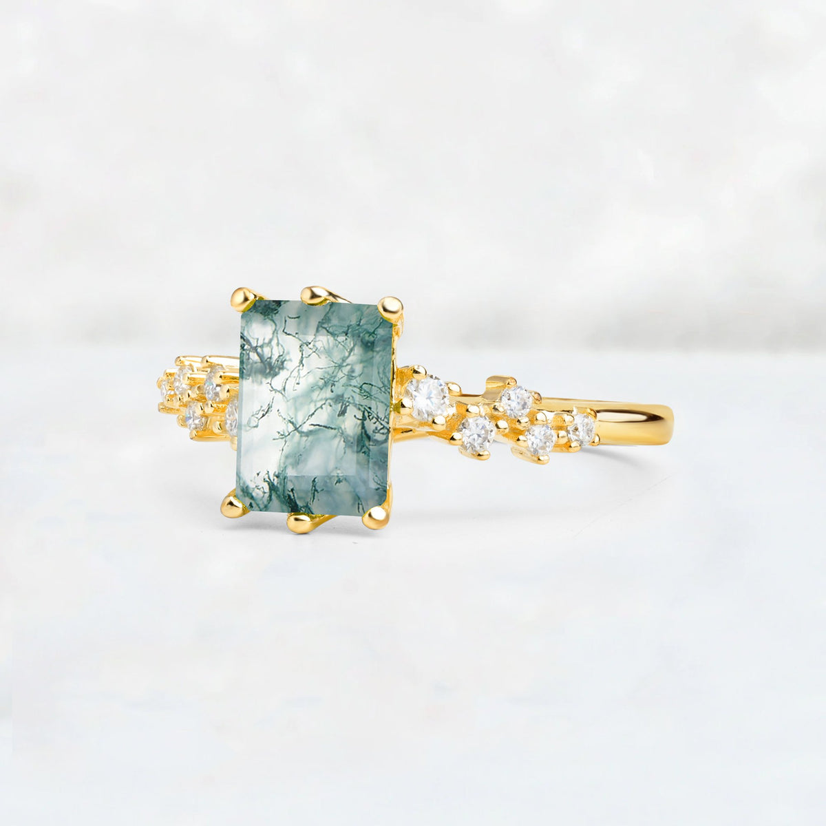 Princess Cut Moss Agate Side Stone Engagement Ring - Additional view