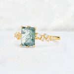 Princess Cut Moss Agate Side Stone Engagement Ring - Additional view