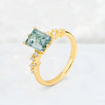 Princess Cut Moss Agate Side Stone Engagement Ring - Additional view