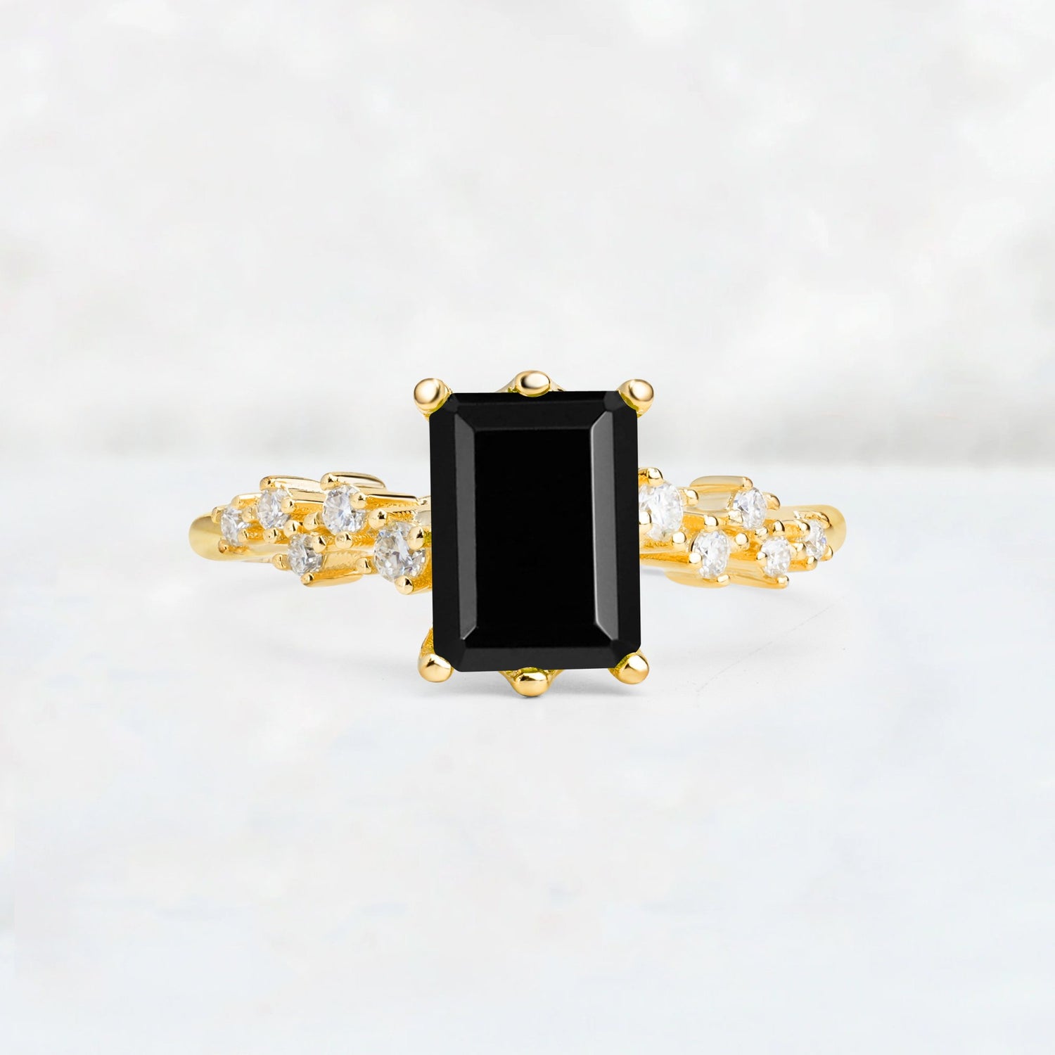 Princess Cut Black Onyx Side Stone Engagement Ring - Additional view