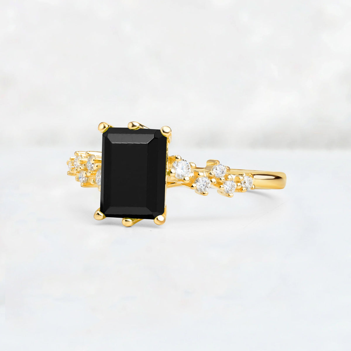 Princess Cut Black Onyx Side Stone Engagement Ring - Additional view
