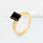 Princess Cut Black Onyx Side Stone Engagement Ring - Additional view