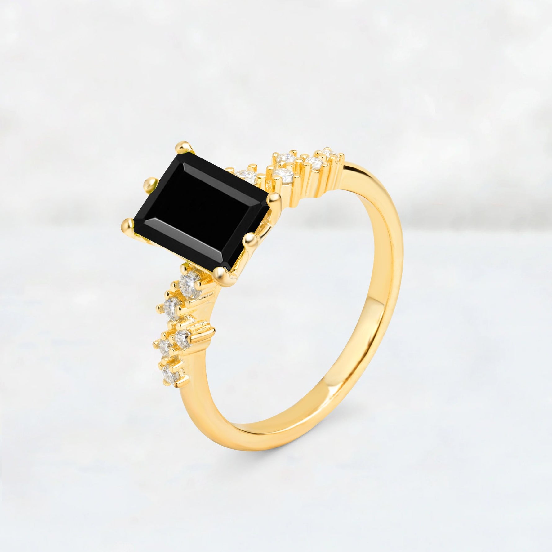 Princess Cut Black Onyx Side Stone Engagement Ring - Additional view