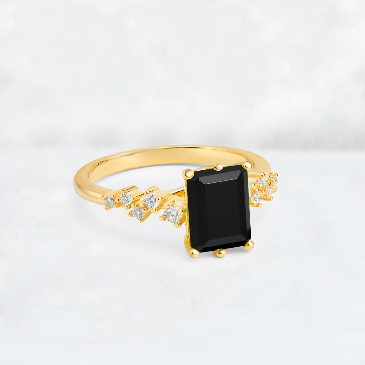 Princess Cut Black Onyx Side Stone Engagement Ring - Additional view