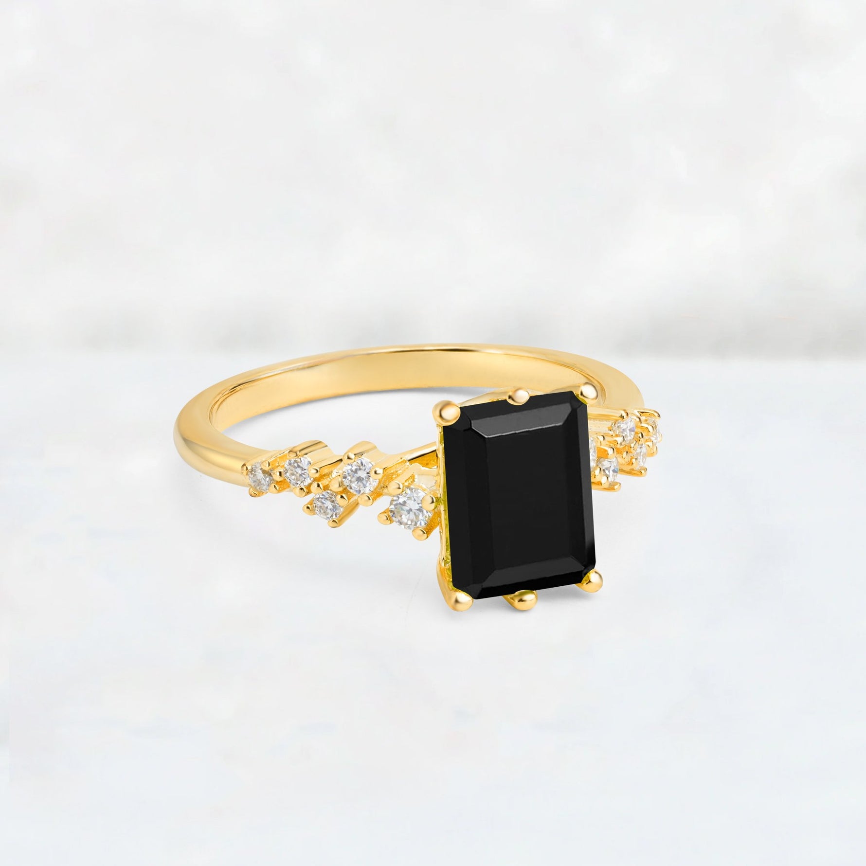 Princess Cut Black Onyx Side Stone Engagement Ring - Additional view