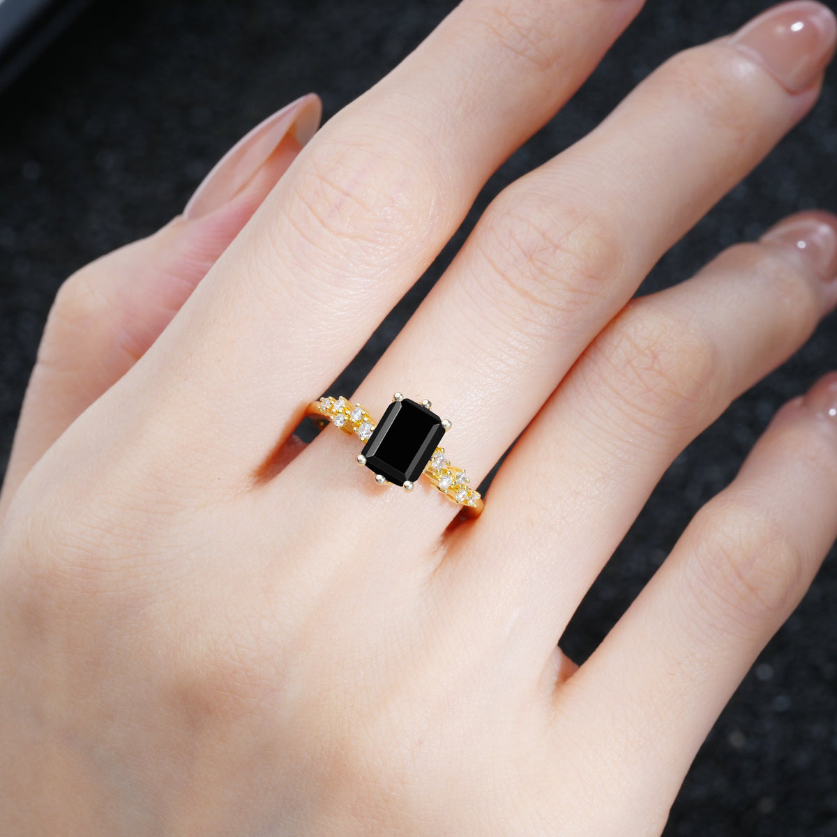 Princess Cut Black Onyx Side Stone Engagement Ring - Additional view