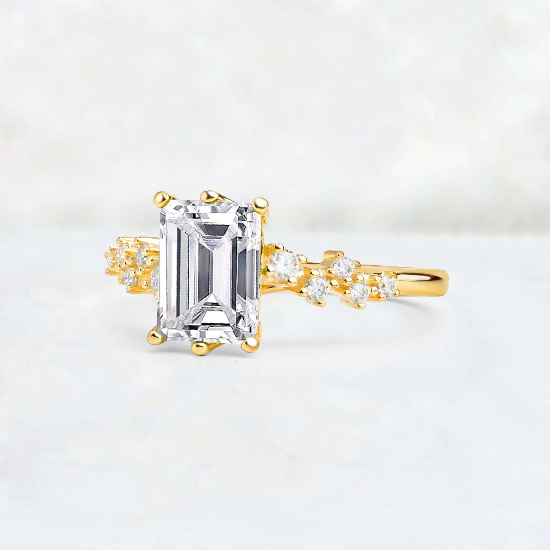 Princess Cut Lab Diamond Side Stone Engagement Ring - Additional view