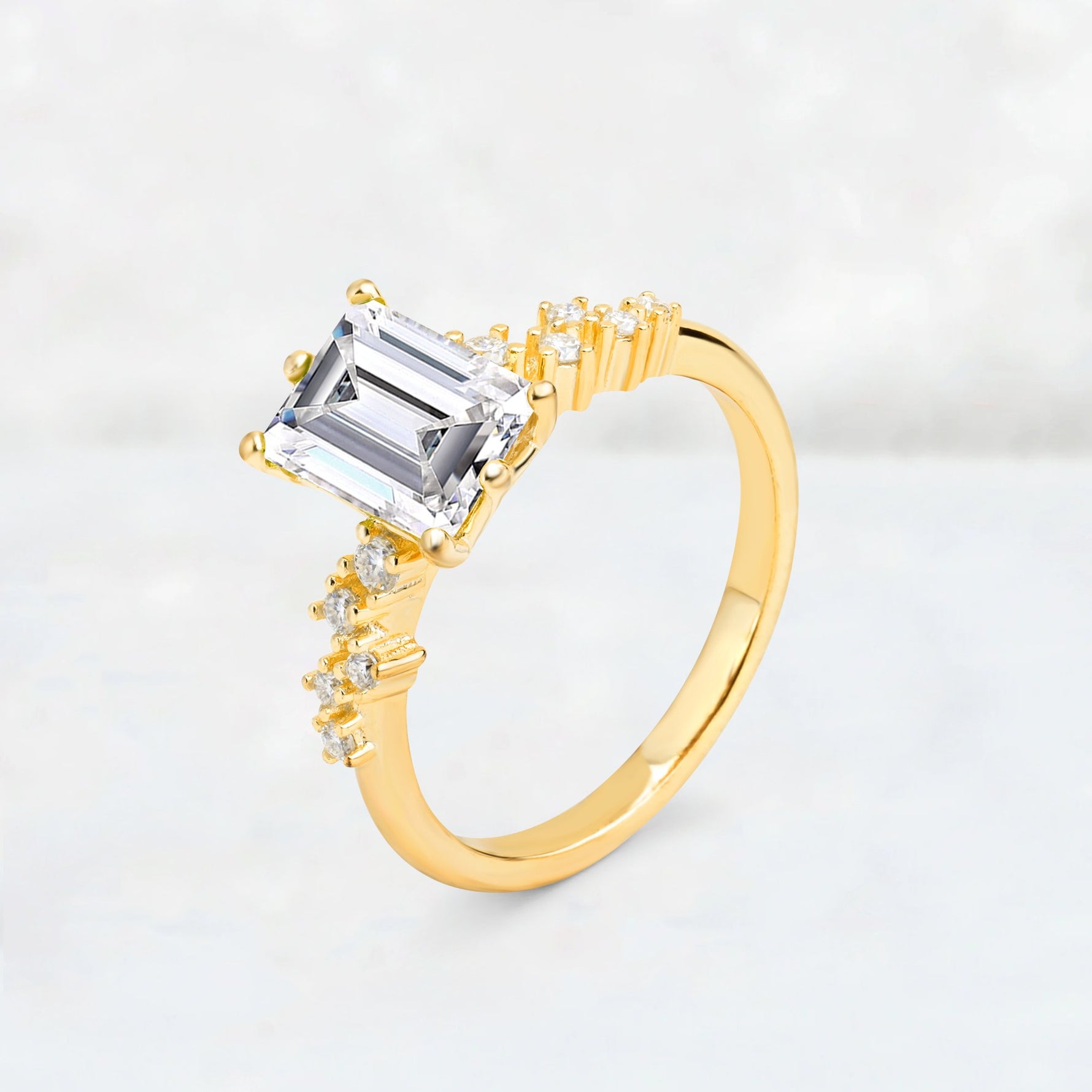 Princess Cut Lab Diamond Side Stone Engagement Ring - Additional view