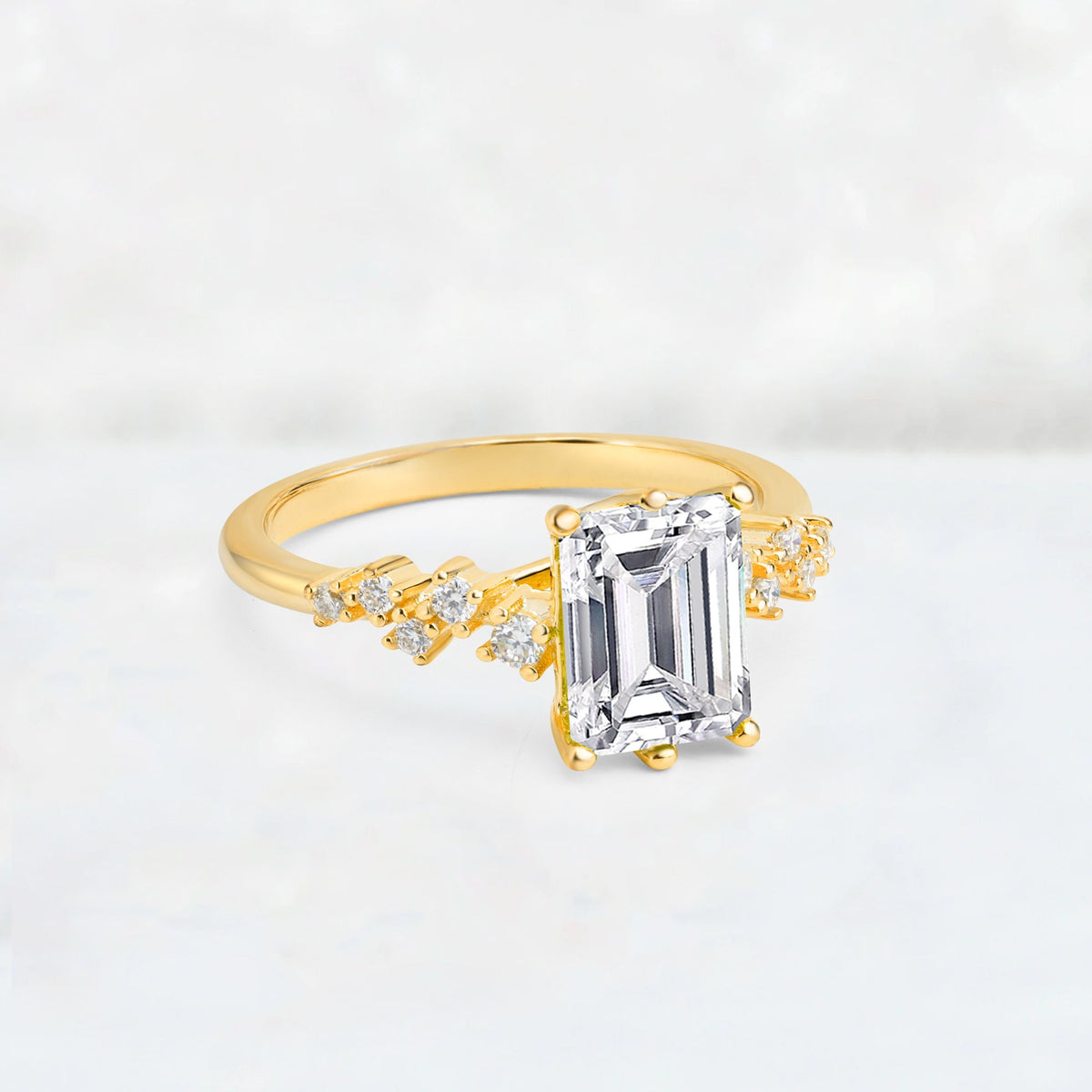 Princess Cut Lab Diamond Side Stone Engagement Ring - Additional view