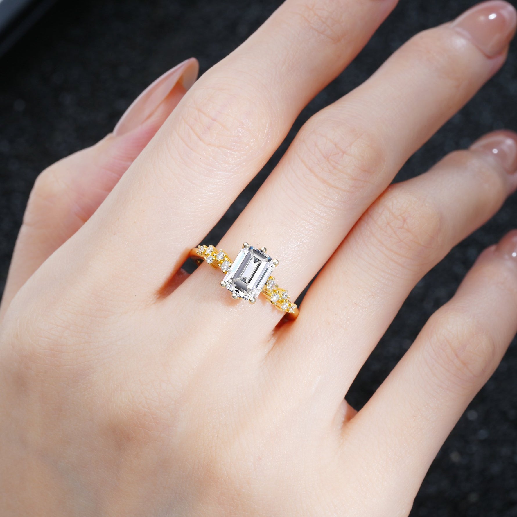 Princess Cut Lab Diamond Side Stone Engagement Ring - Additional view