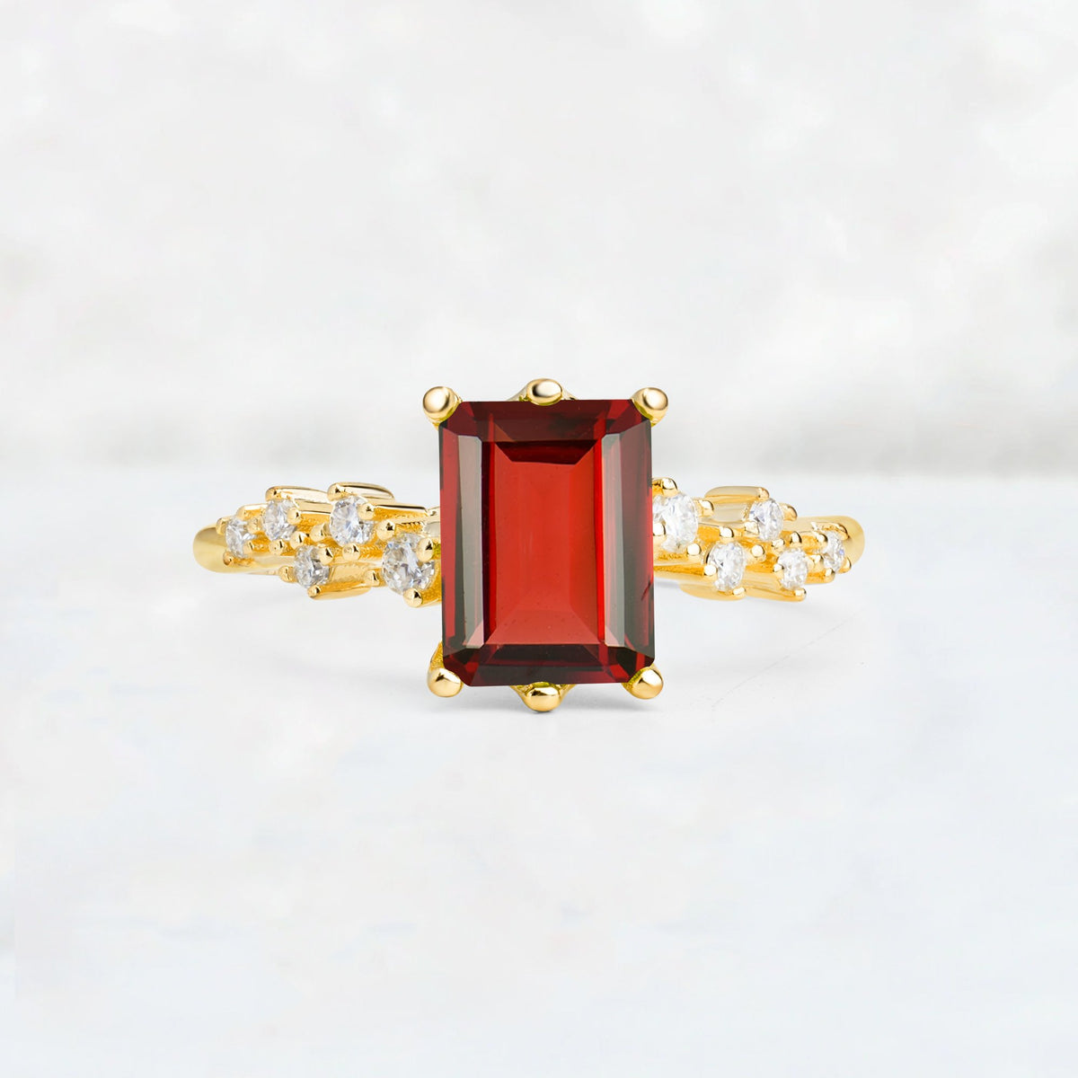 Princess Cut Garnet Side Stone Engagement Ring - Additional view