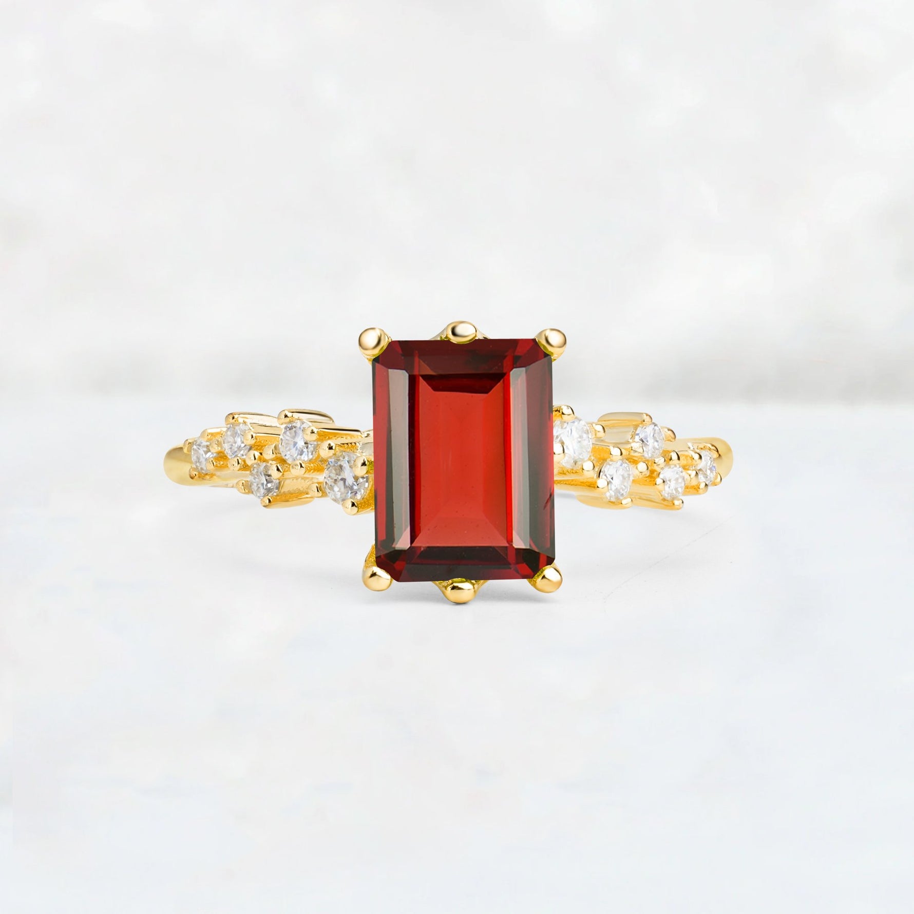 Princess Cut Garnet Side Stone Engagement Ring - Additional view