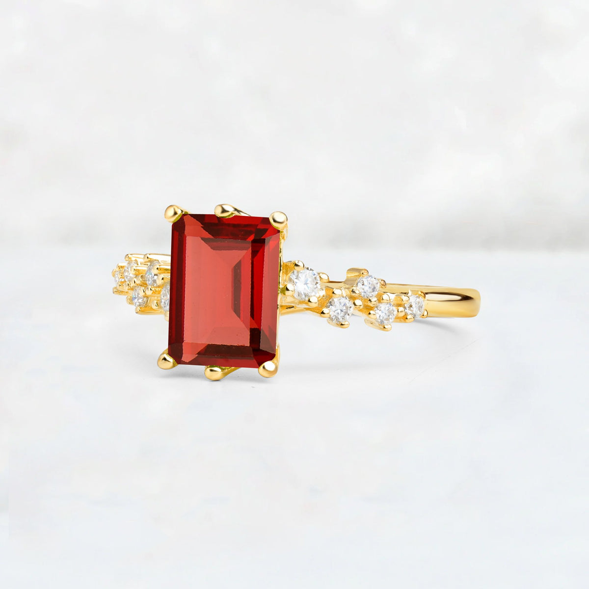 Princess Cut Garnet Side Stone Engagement Ring - Additional view