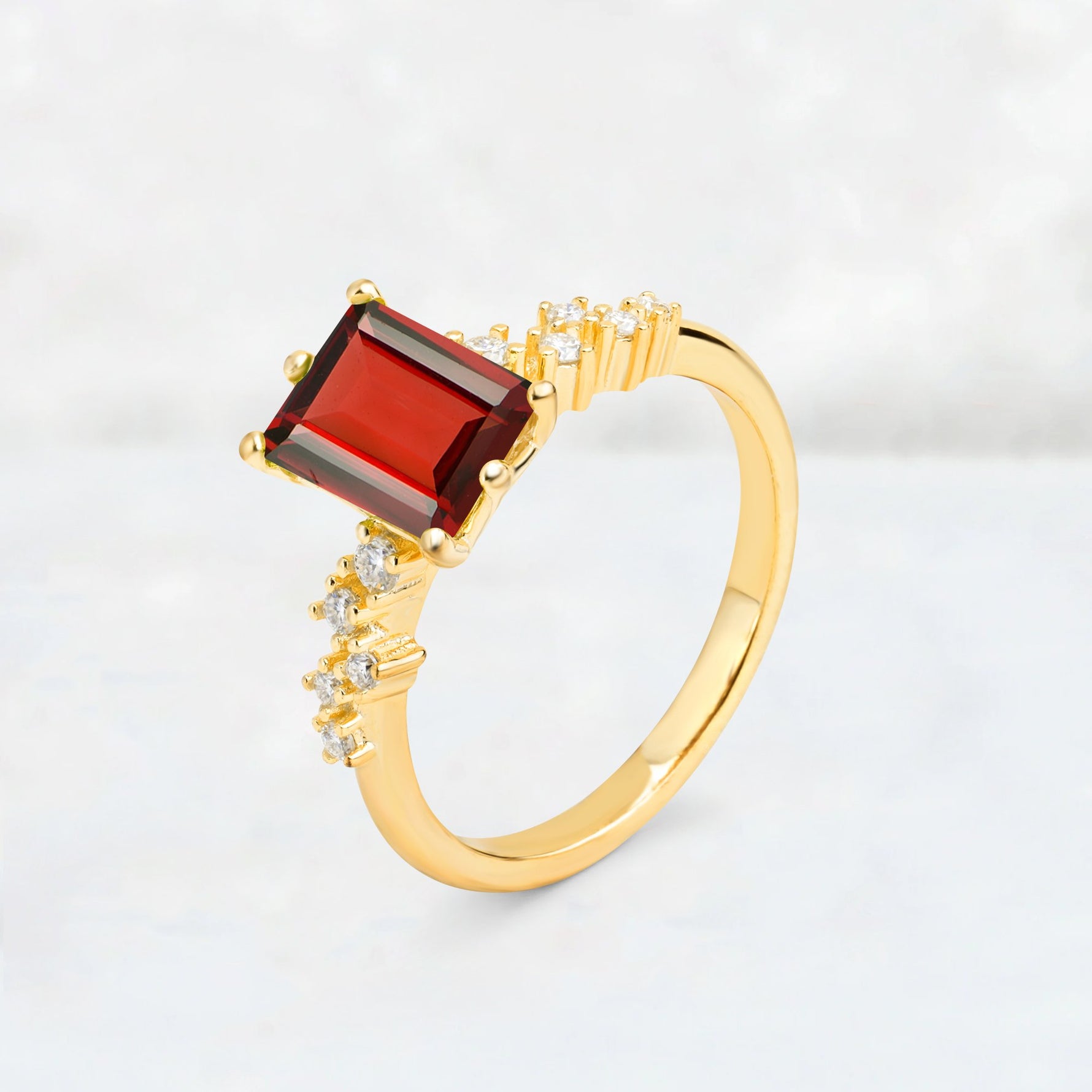 Princess Cut Garnet Side Stone Engagement Ring - Additional view