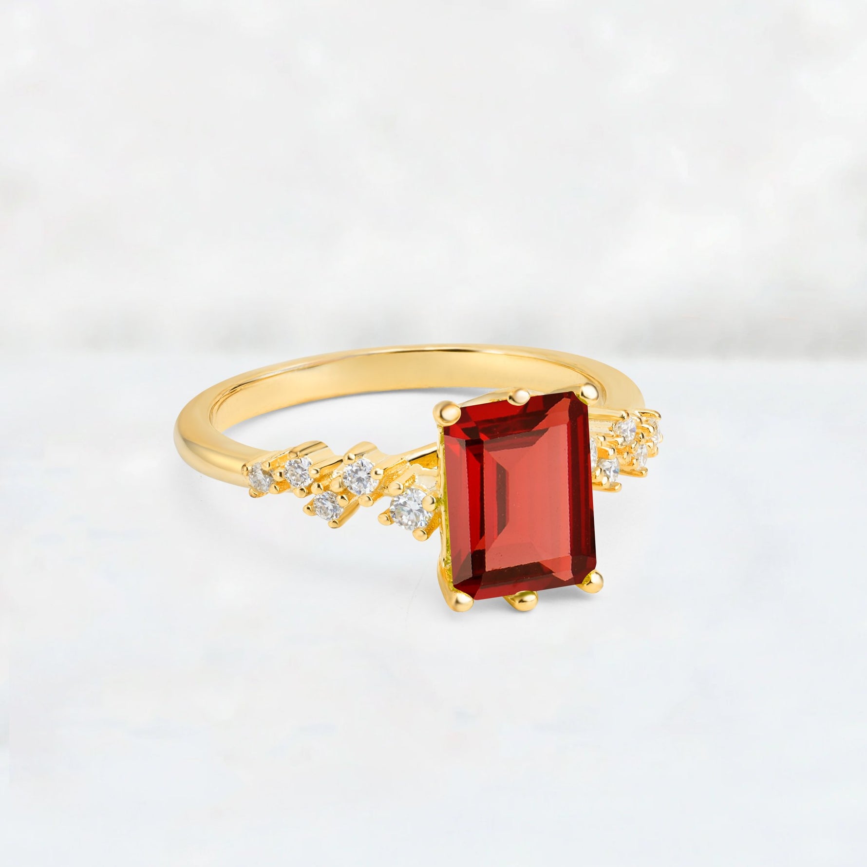 Princess Cut Garnet Side Stone Engagement Ring - Additional view