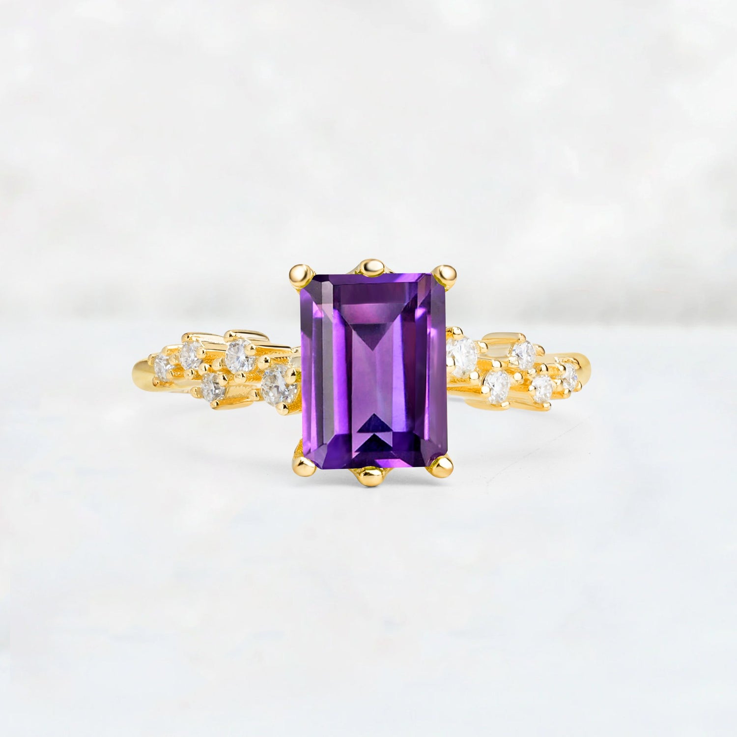 Princess Cut Amethyst Side Stone Engagement Ring - Additional view