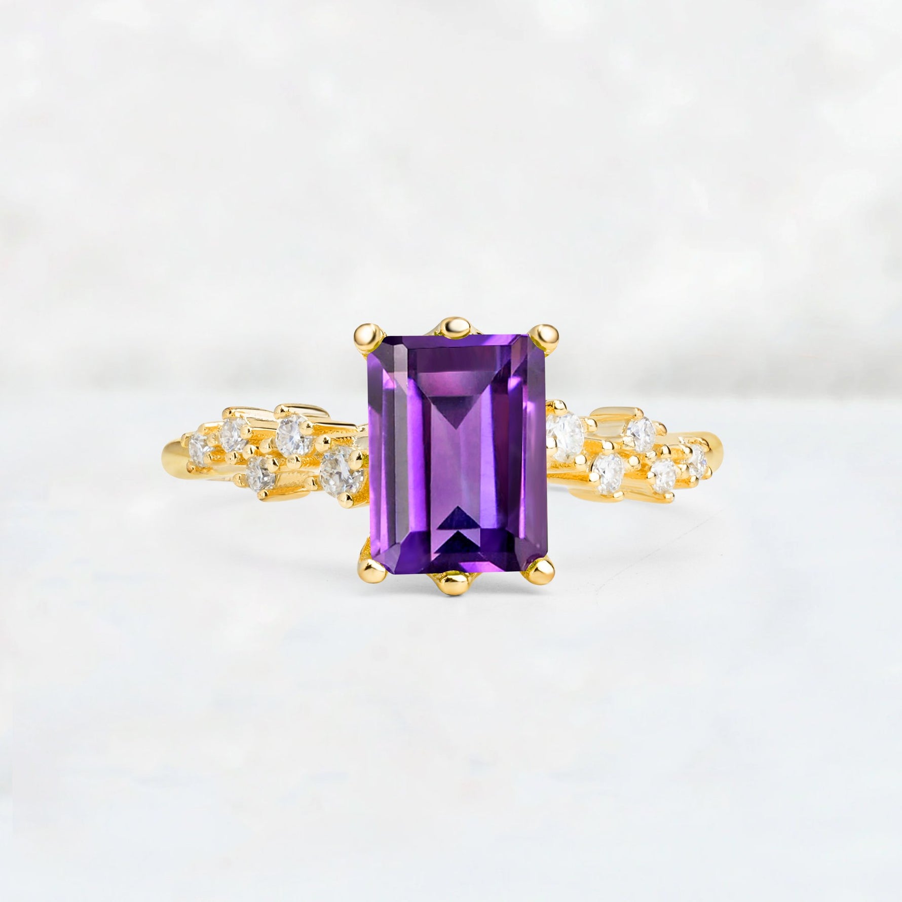 Princess Cut Amethyst Side Stone Engagement Ring - Additional view