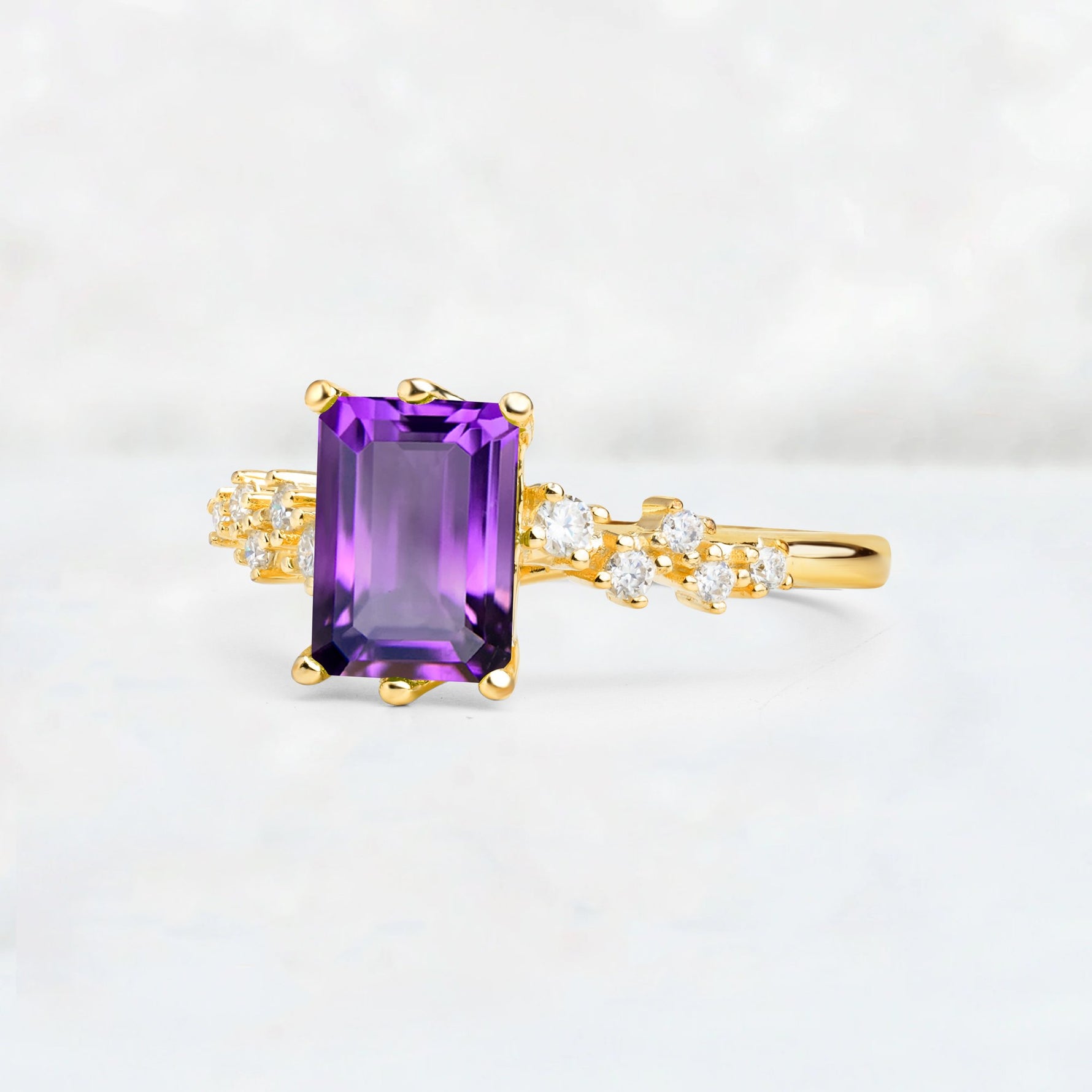 Princess Cut Amethyst Side Stone Engagement Ring - Additional view