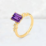 Princess Cut Amethyst Side Stone Engagement Ring - Additional view
