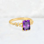 Princess Cut Amethyst Side Stone Engagement Ring - Additional view