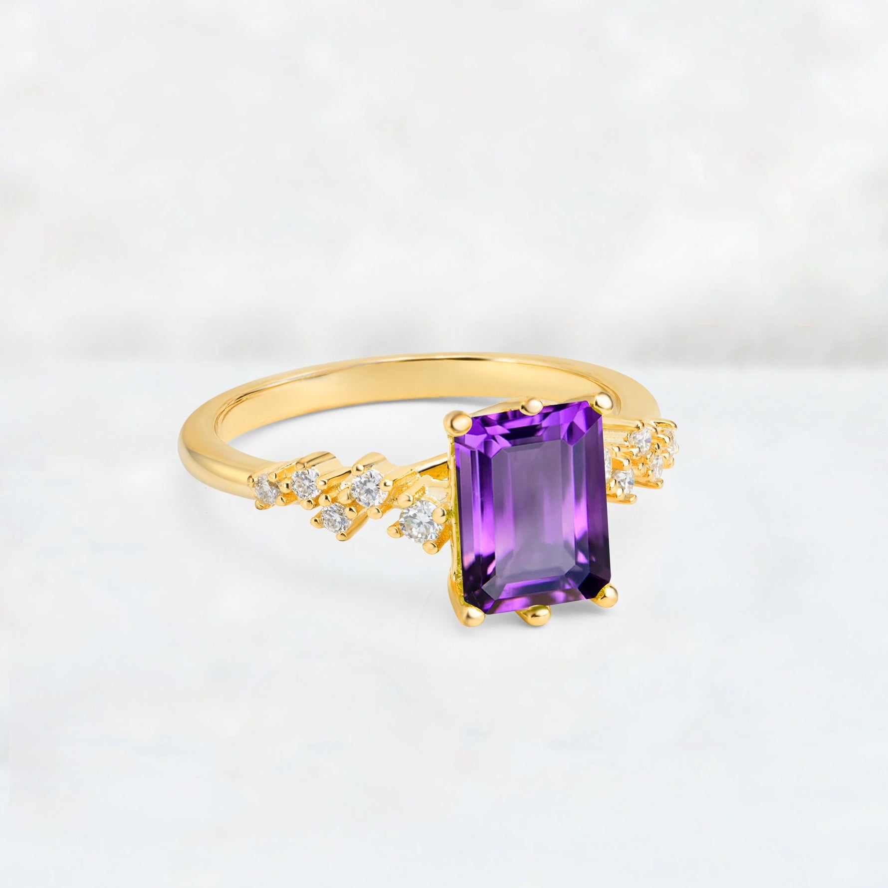 Princess Cut Amethyst Side Stone Engagement Ring - Additional view