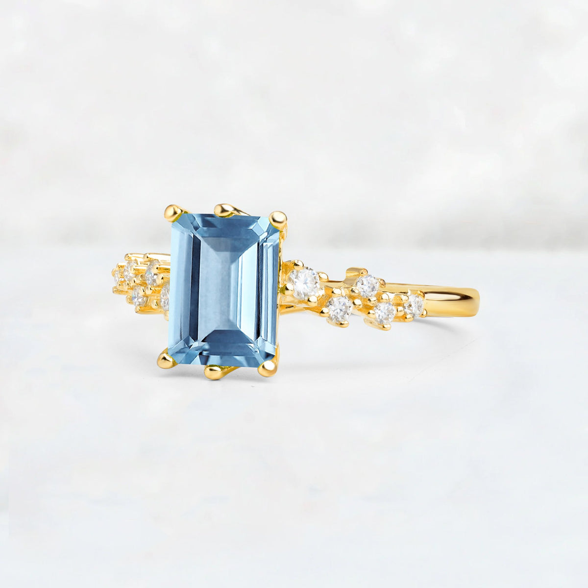 Princess Cut Aquamarine Side Stone Engagement Ring - Additional view